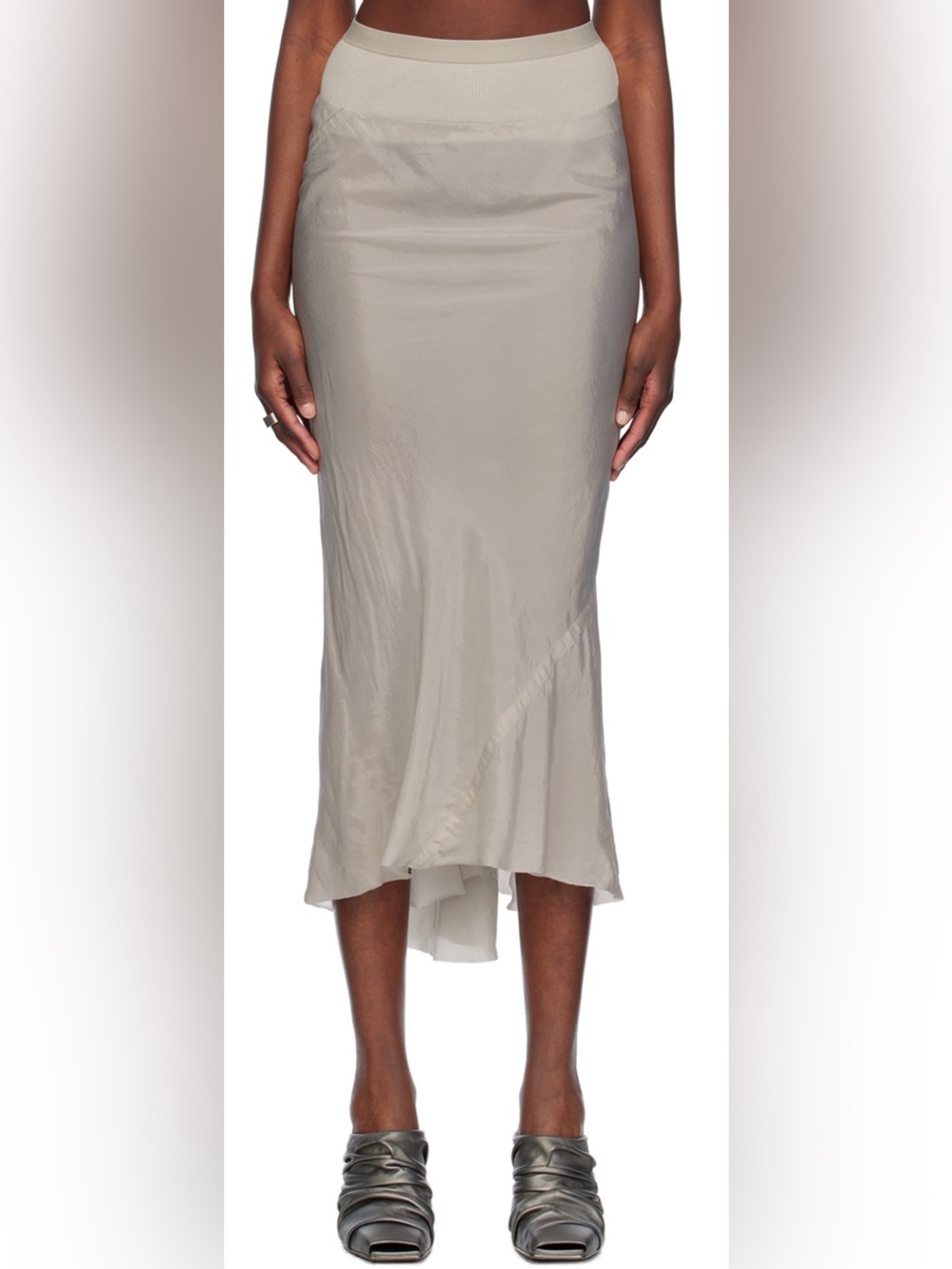RICK OWENS PEARL WHITE CALF MIDI SKIRT